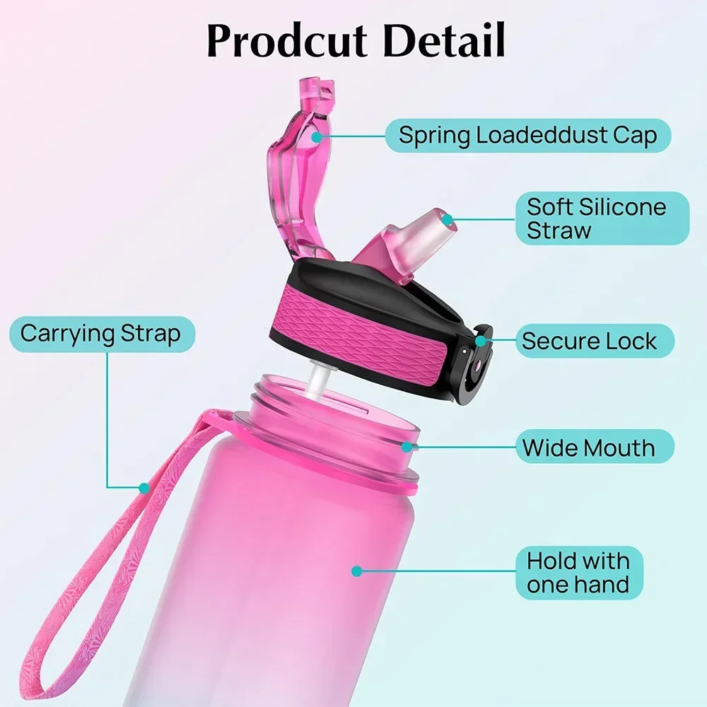 sports water bottle sports bottle water bottle 1L with time scale for outdoor travel gym office