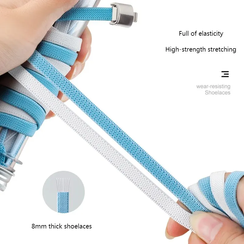 Shoelaces 8MM flats shoe laces without ties sneaker elastic colorful press metal lock convenient fast