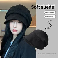 New Autumn Winter Women'S Warm Large Head Size Fisherman Hat Slouchy Beret Octagonal Cap Face Slimming
