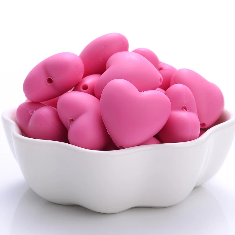 10-Pack Eco-Friendly Peach Heart Silicone Beads for DIY Teething Accessories