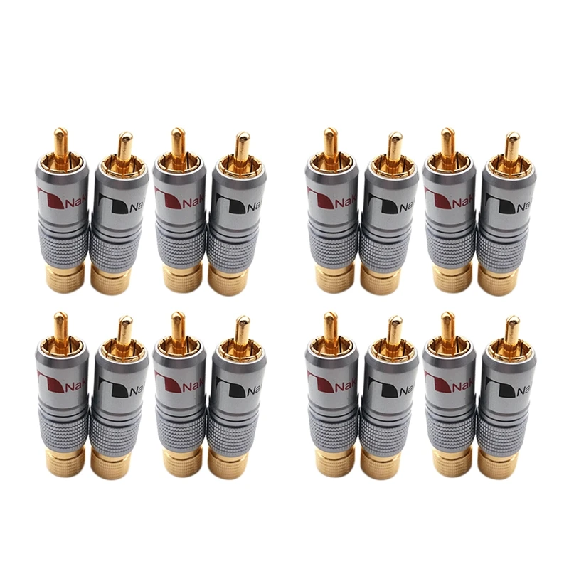 

Hifi 10Mm Gold Plated RCA Plug Locking Non Solder Plug RCA Coaxial Connector Socket Adapter 16Pcs