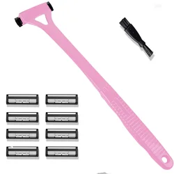 Ergonomic Men's Back and Body Hair Shaver with Foldable Long Handle (Pink8)