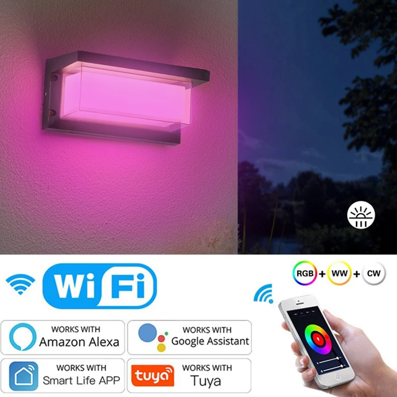 Led Wall Lamp Outdoor Waterproof Aluminum Exterior Wall Light Rgb Tuya Smart Wifi Dimmable Lamp Porch Garden Villa Lighting