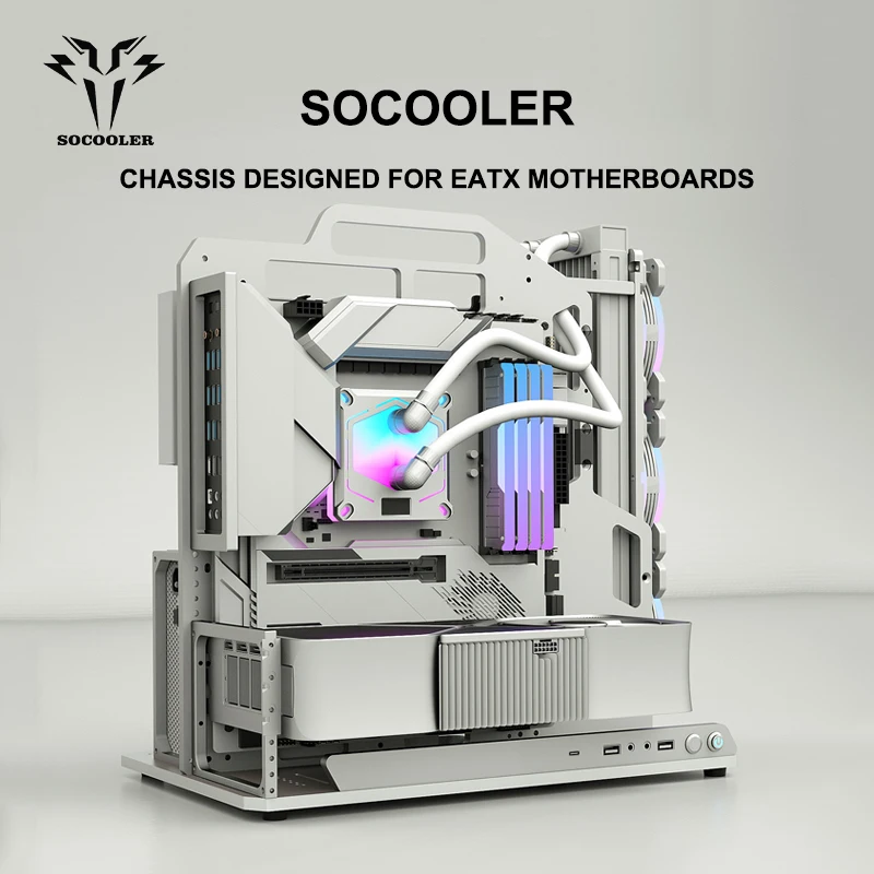 Socooler Diy Gaming Computer EATX Computer Case Pc Case Open Frame Gaming for ATX M-ATX Aviation Aluminum