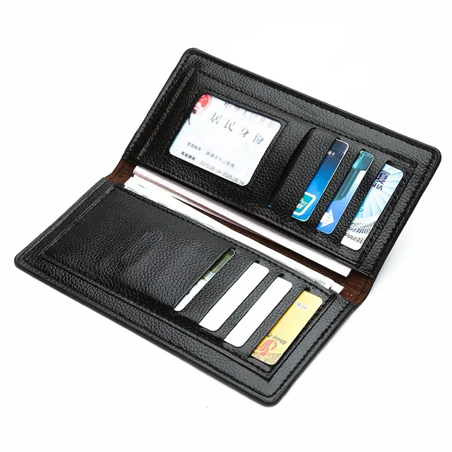 Men's Wallet Soild Color Retro Long Clutch Bag PU Leather Business Card Holder 4