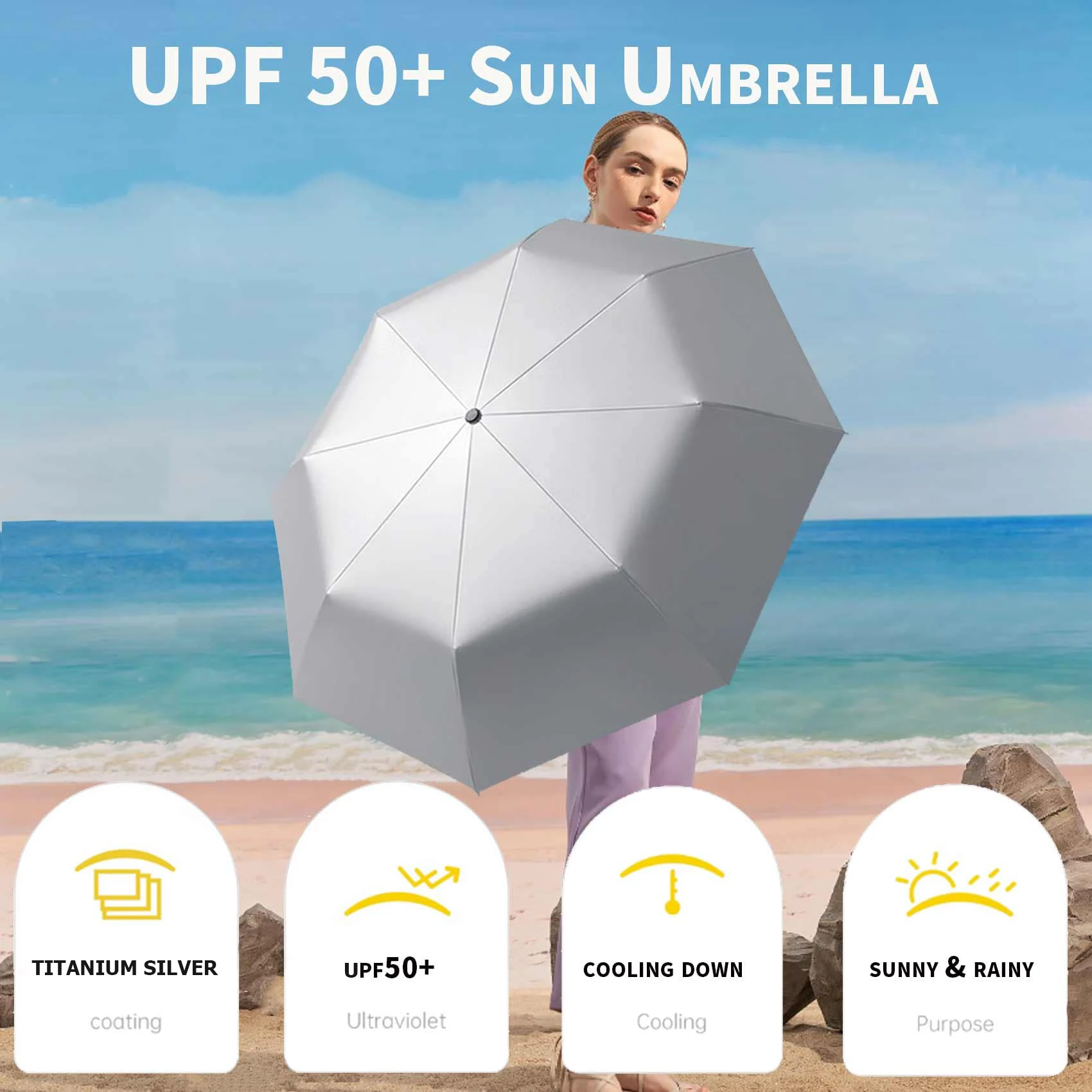 Outdoor Mini Sun Umbrella UV Protection Ultralight Folding Umbrella Sunshade Titanium Silver