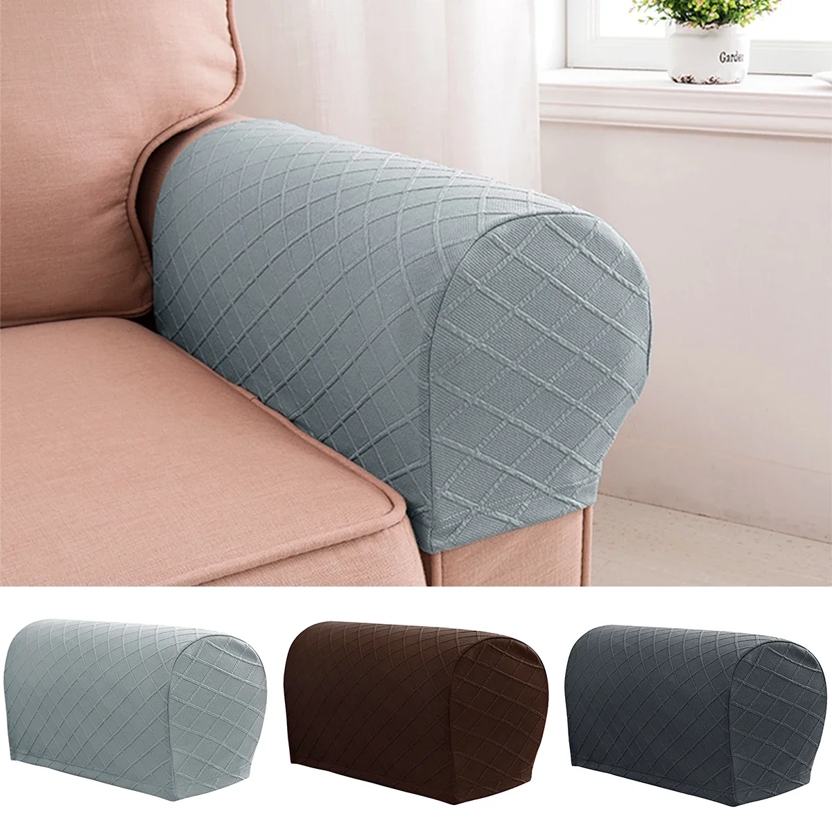 Armrest Covers 4Pcs Stretch Couch Arm Covers Anti-Slip Armrest with Nails Washable Sofa Chair Arm Anti-Scratch