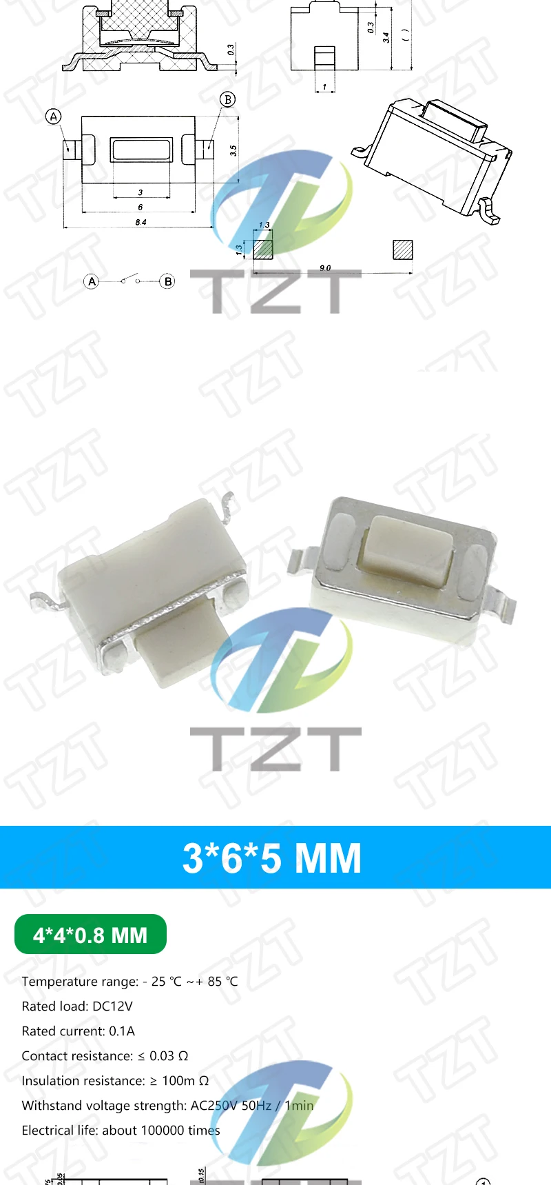 10PCS 3*6 3*4 4*4 SMD Tactile Tact Push Button Schalter 2Pin 4Pin Touch Micro Schalter 3x4x2 3x6x4,3 3x6x2,5 3x6x5 4x4x1,5 4*4*2,5 – Detail 8
