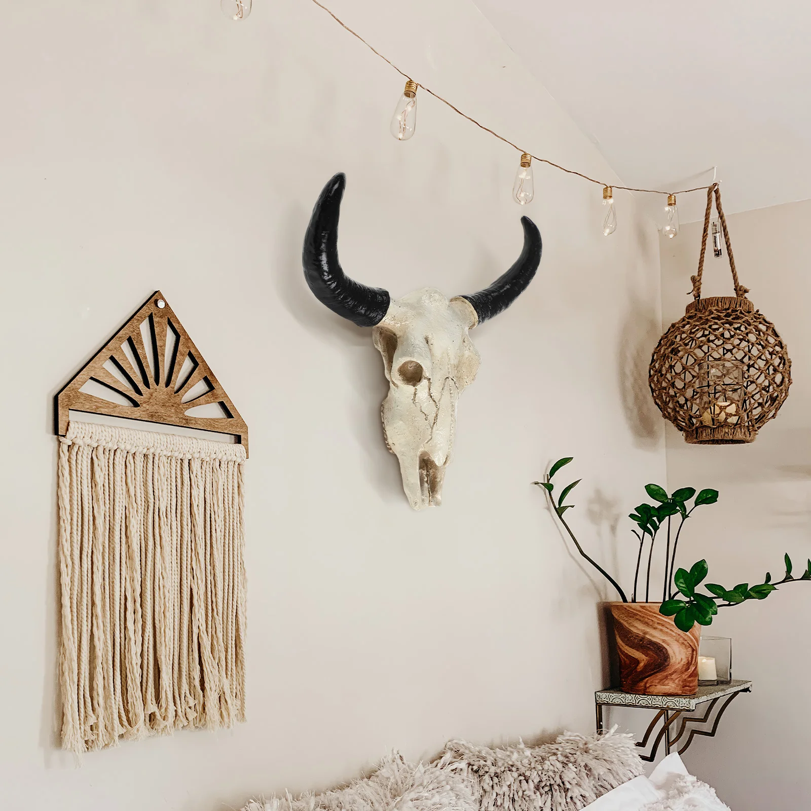 

Long Horn Cow Skull Ornament Wall Hanging Bull Skull Decorations Animal Craft Decor