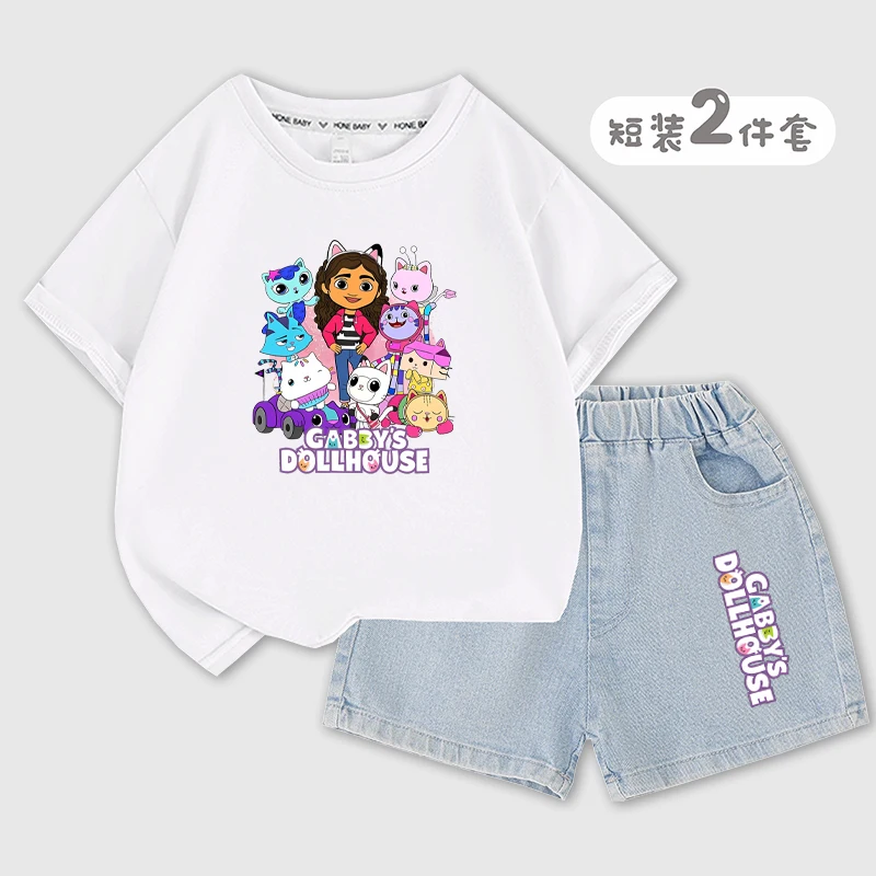 

Gabbys Dollhouse Cat T-shirt Summer clothes children's girls casual top Kids Set Loose Casual Short Sleeve Shorts Two-Piece Set