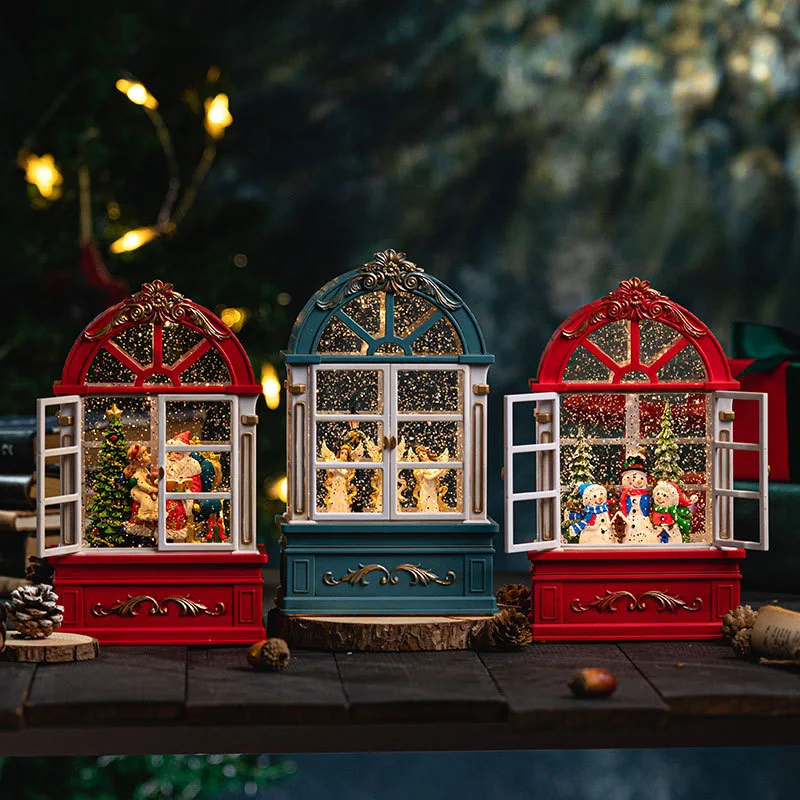 

New Christmas Ornament Candle Holder Light Night Light Old Man Music Box Small Oil Lamp Snow Music Box Crystal Ball