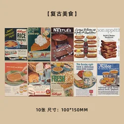 Set of 10 Vintage - Inspired Food Art Postcards for Home Decor and Creative Display (10pcs)