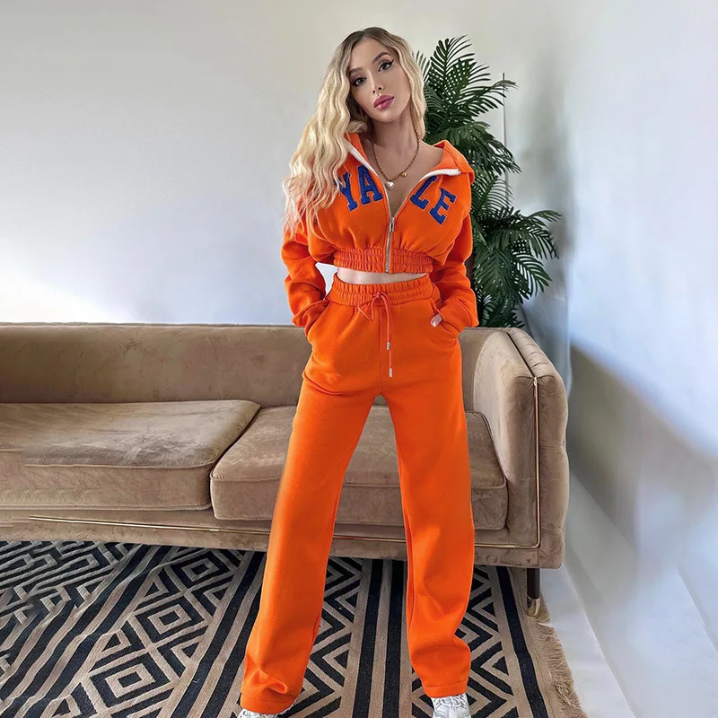 

Autumn new fashion solid color sweatpants women's simple casual slim embroidered long-sleeved sweatshirt suit