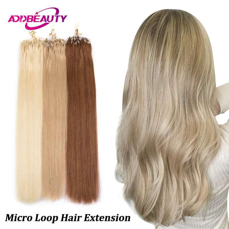 Loop Micro Ring Hair Extensions Addbeauty Straght Micro Beads Human Hair Extension Invisible Fishing Line for Women Natural