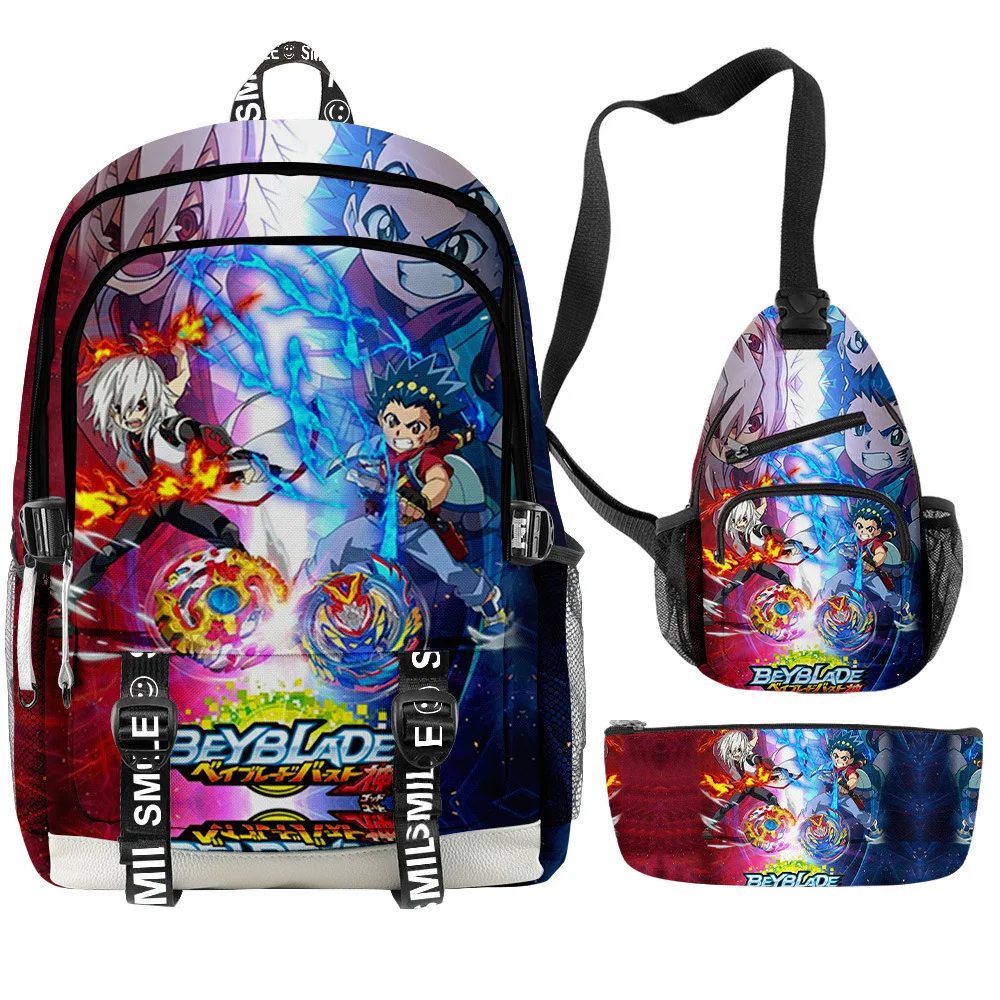 

2022 3pcs/sets Beyblade Burst Evolution Boys Girls Backpack bag Children Waterproof Oxford Cartoon Schoolbag 3D Travel Bag