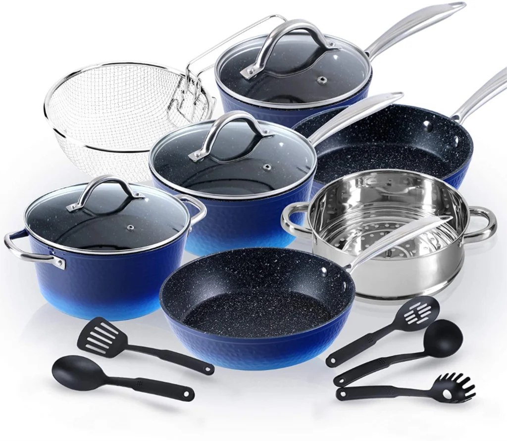 GraniteStone Blue Stainless Steel Nonstick Pots and Pans Set -10