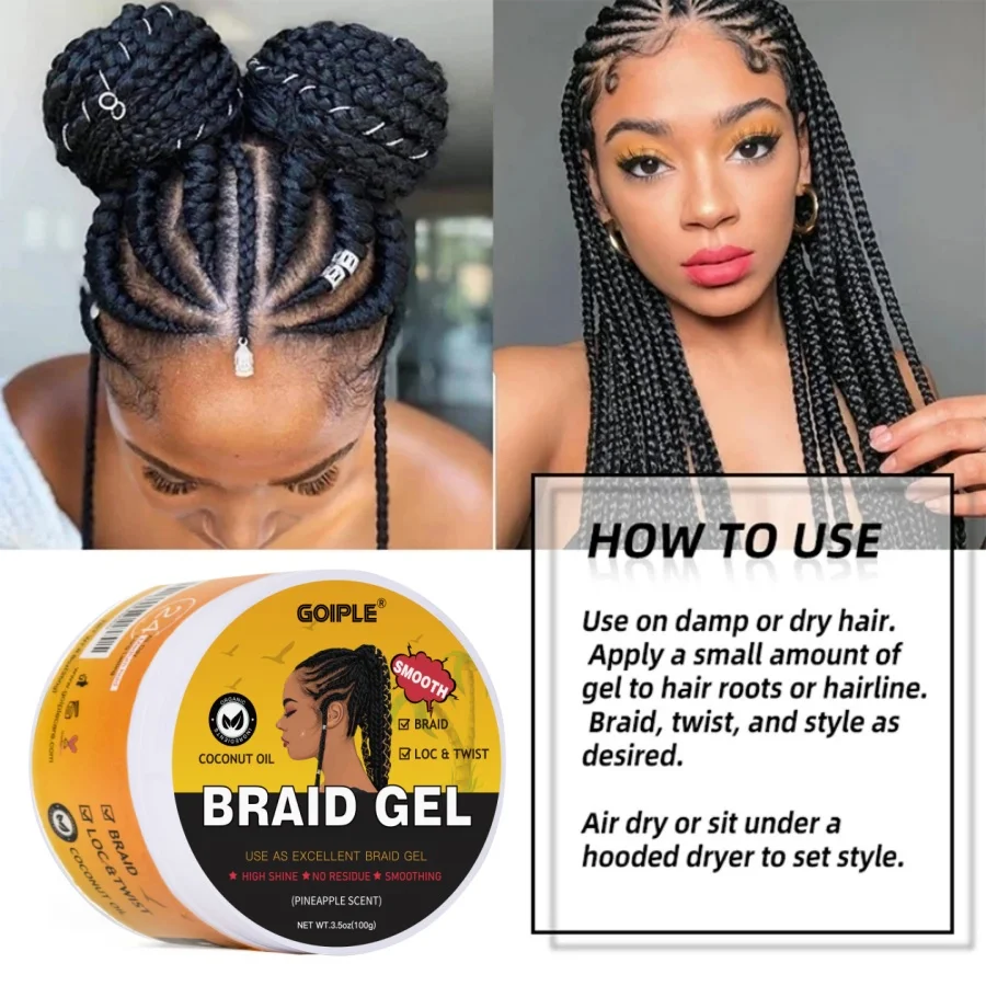 GOIPLE Natural High Shine Residue Free Braid Gel for Locks and Twist Cornrows Smooth Styling Cream Clips Comb Modeling Products 5