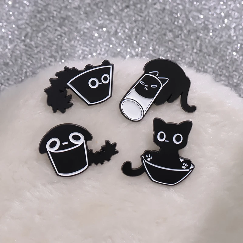 Pack De 7 Broches De Esmalte De Gato Negro Husalsea - Pines Decorativos Divertidos Para Chaquetas, Mochilas Y Bolsos