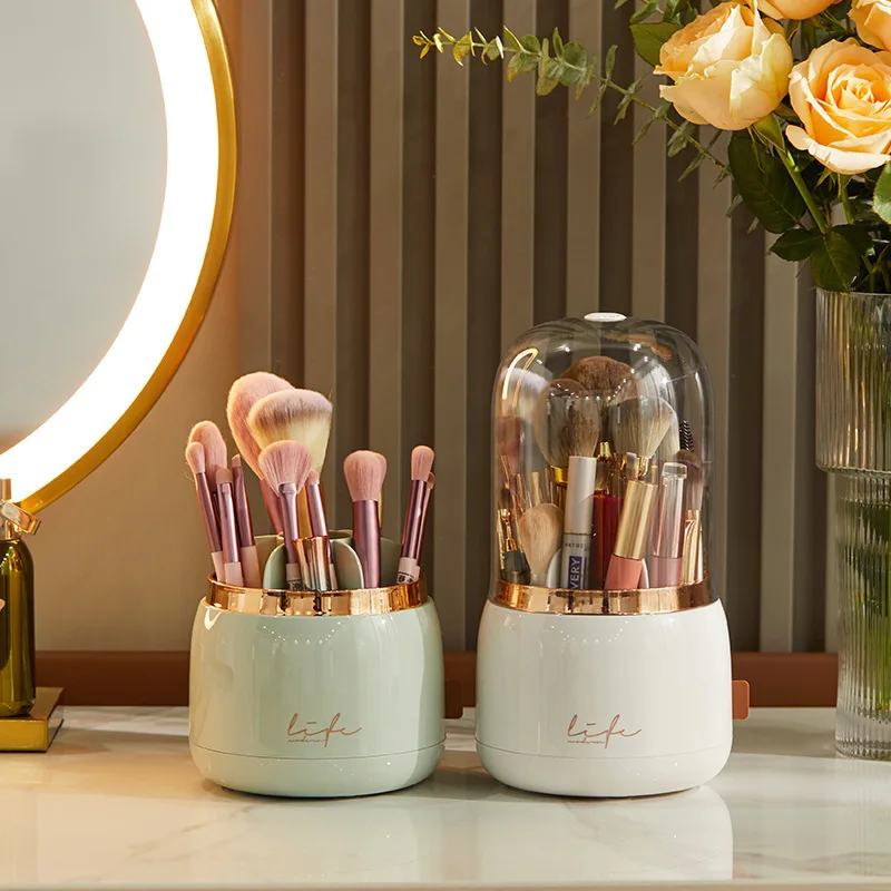360° Rotating Makeup Brushes Holder Portable Desktop Makeup Organizer Cosmetic Storage Box Make Up Tools Jewelry Container 4