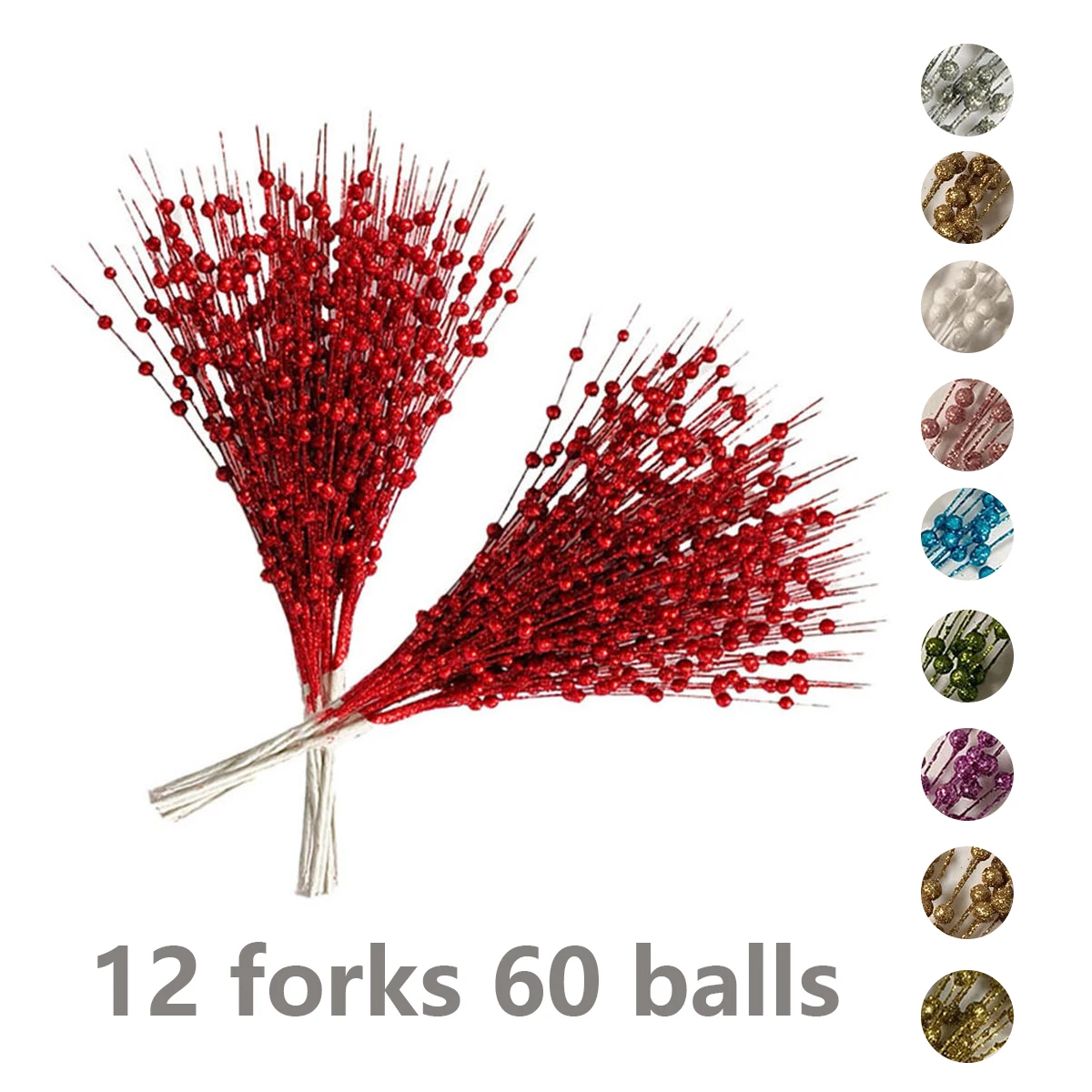 12forks Glitter Berry Leave Christmas Tree Decoration Dried Branch Coral Golden Powder Flower Source Material New Year Party 1pc christmas tree ornaments christmas house ornaments