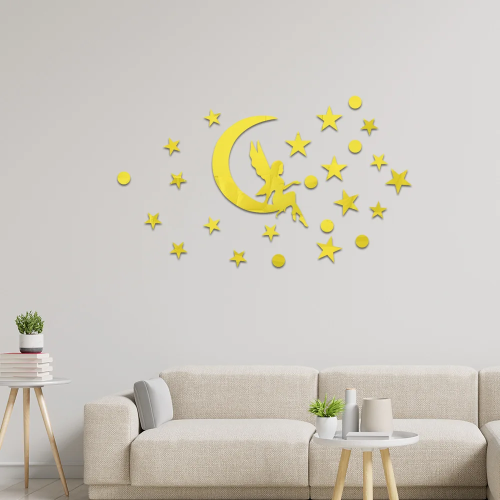 Moon Girl Stars mirror acrylic self-adhesive three-dimensional wall stickers girl room decoration stickers layout room decor