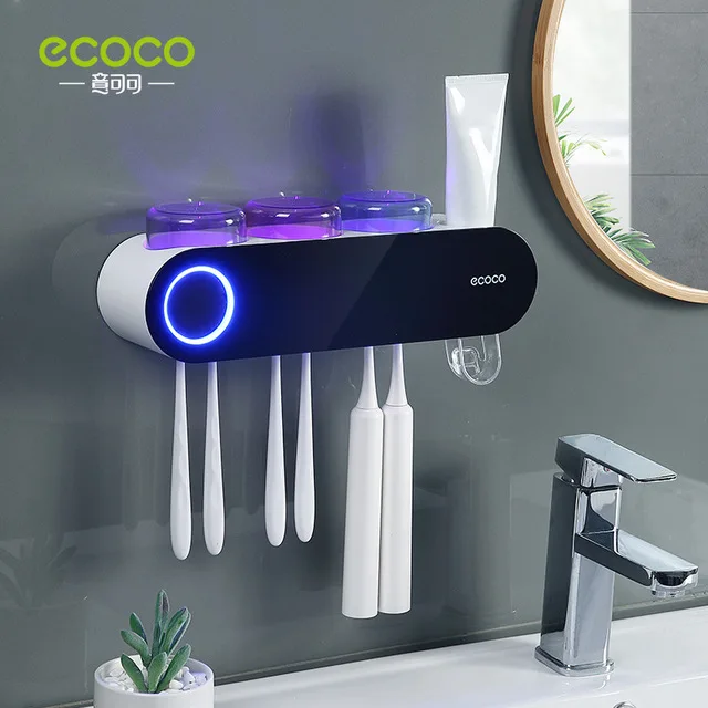 Portaspazzolino da parete con 2 dispenser dentifricio, 4 supporti per spazzolini da denti, set doppio dentifricio per bagno con copertura antipolvere