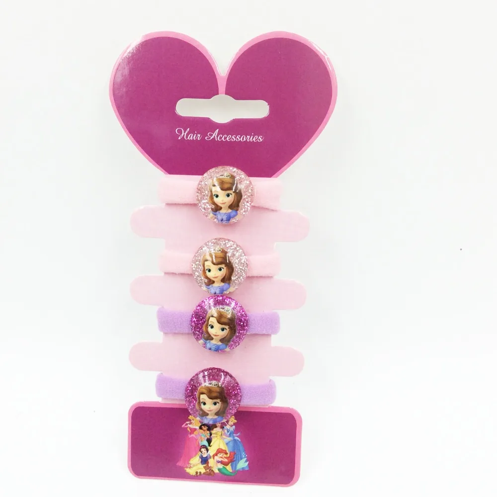 Hair Accessories 4pcs Disney cartoon Frozen children hair rope Elsa princess hair accessories cosmetic headwear girl birthday gift rubber band