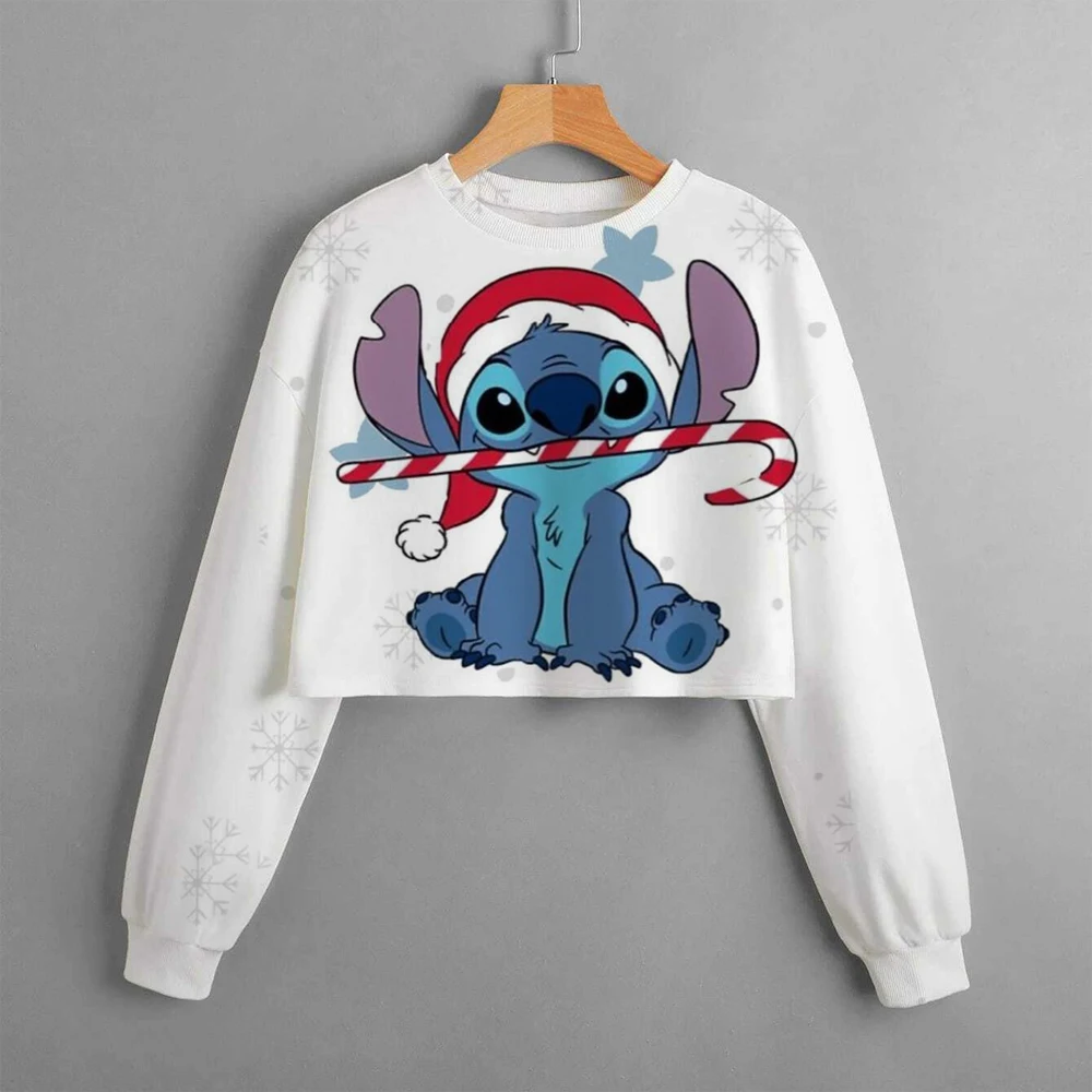Lilo & Stitch 크리스마스 프린트 라운드 넥 맨투맨, 캐주얼 크리스마스 휴일 어린이 3D 맨투맨 풀오버 디즈니, 소녀 상의