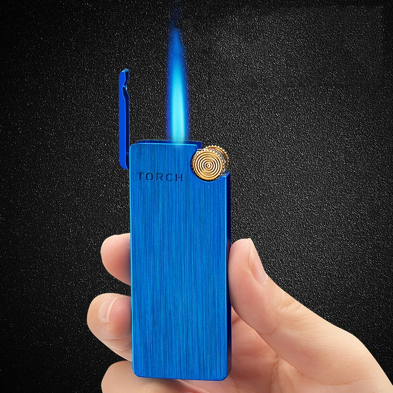

Ultra-thin Portable Cigarete Lighter Inflatable Windproof Gas Lighter Metal Brushed Spray Gun Torch Cigar Butane Lighter