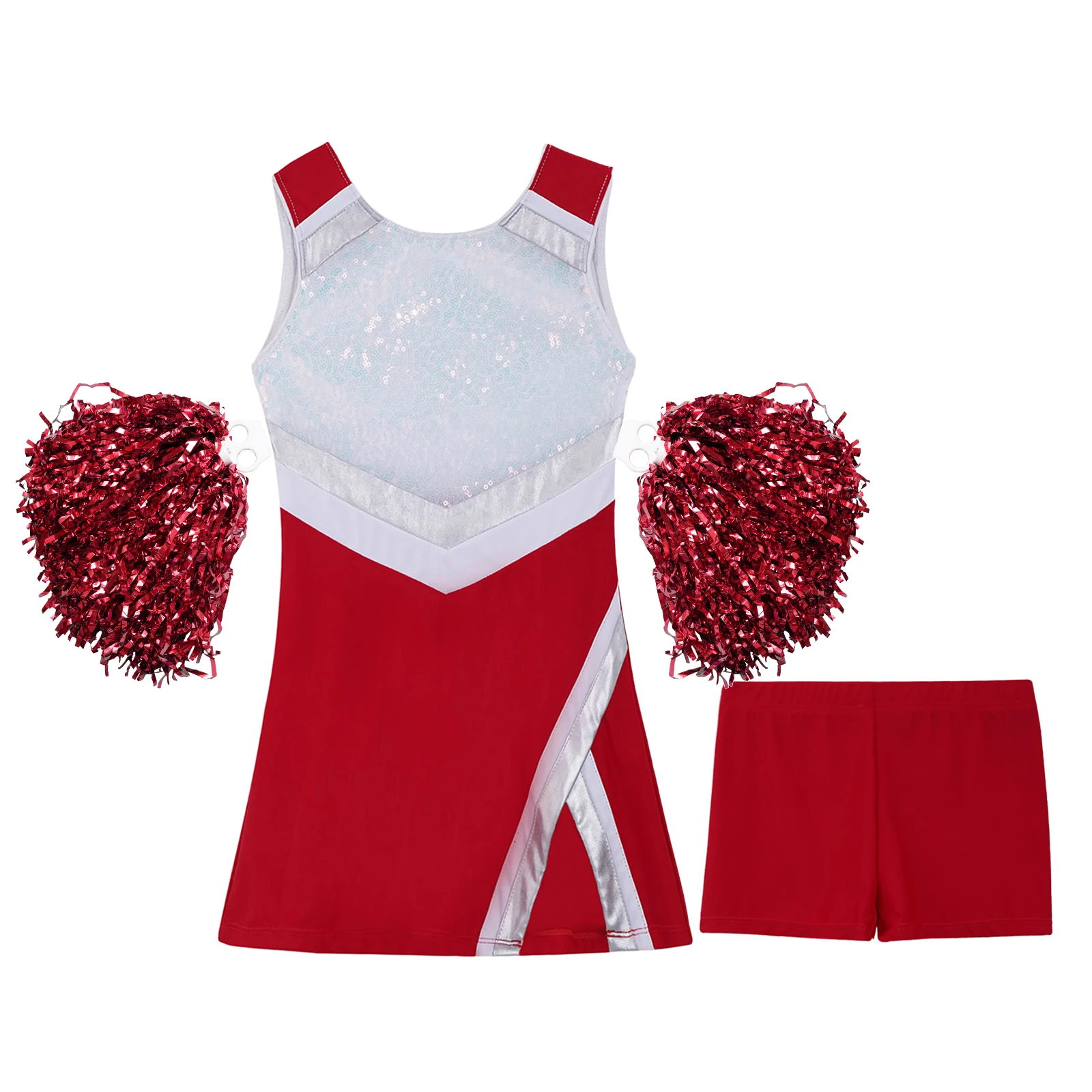 Kids Girls Cheerleading Outfit Sleeveless Cheerleader Costume With Flower Balls Set for Stage Performance Cospaly Dancewear children cheerleading costumes