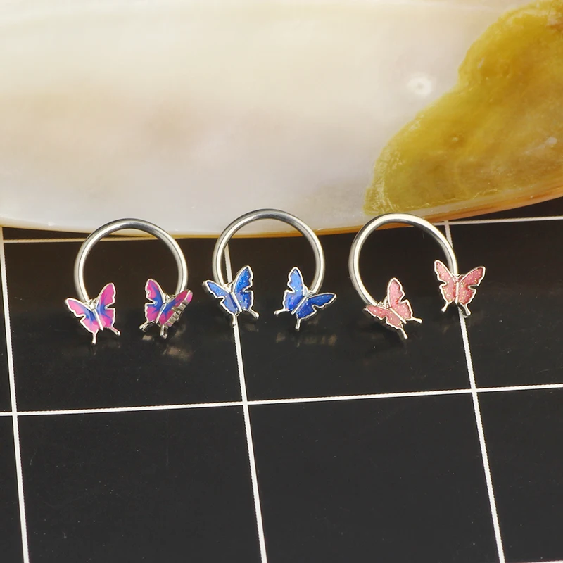 16G Butterfly Horseshoe Nose Rings Earrings Septum Ring Tragus Piercing Daith Helix Hoop Ear Earring Nostril Piercing Jewelry wh