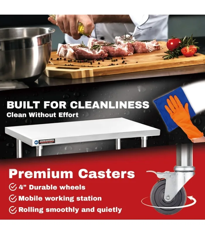 Inch Metal Table Cart - Commercial Workbench with Caster Wheel - NSF Certifi 4