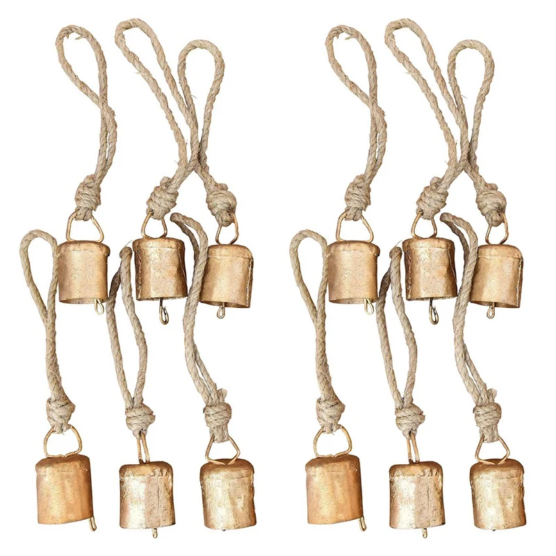 

12 Pcs Vintage Hanging Bells,Metal Handmade Cow Bells Decoration With Rope For Christmas Or Any Celebration
