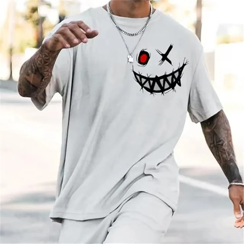 

Новинка 2023, Мужская модная Повседневная дышащая быстросохнущая футболка с 3D изображением злого улыбающегося лица, с коротким рукавом