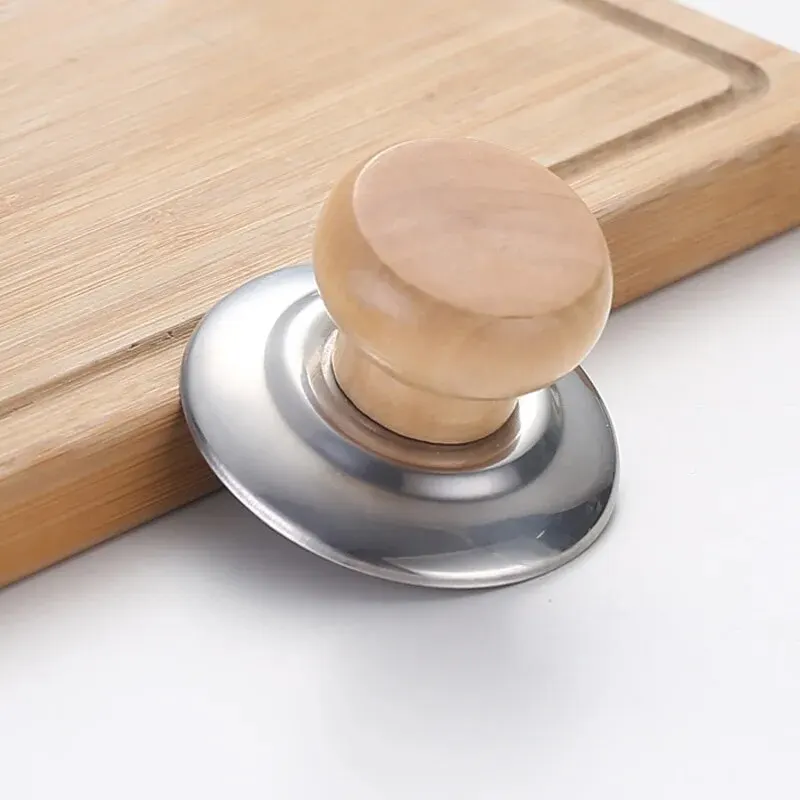 Wood Lid Handle Stainless Steel Pot Anti-scalding