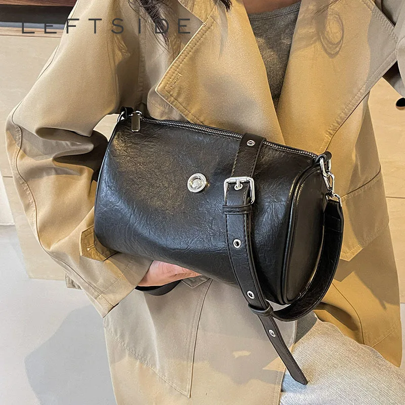 

LEFTSIDE Design Small Pu Leather Shoulder Bags for Women 2024 Winter Fashion Handbags and Purses Layd Bucket Crossbody Bag