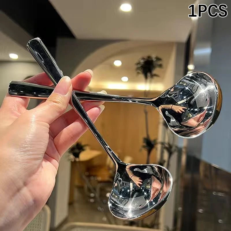 Stainless Steel Soup Ladle Korean Style Large Head Long Handled Spoon For Drinking Soup Congee Restaurant Hotpot Spoon