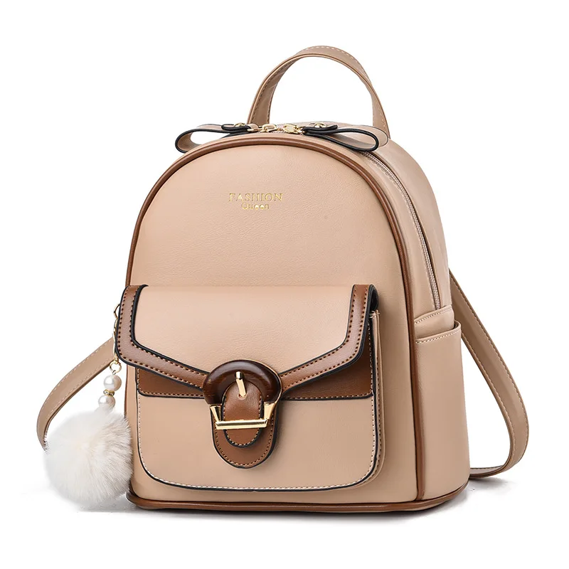 

Retro Buckle Style Backpack Khaki Color Women's Backpacks Korean Style Simple Schoolbag Travel Shoulder Bags Girls School Bags