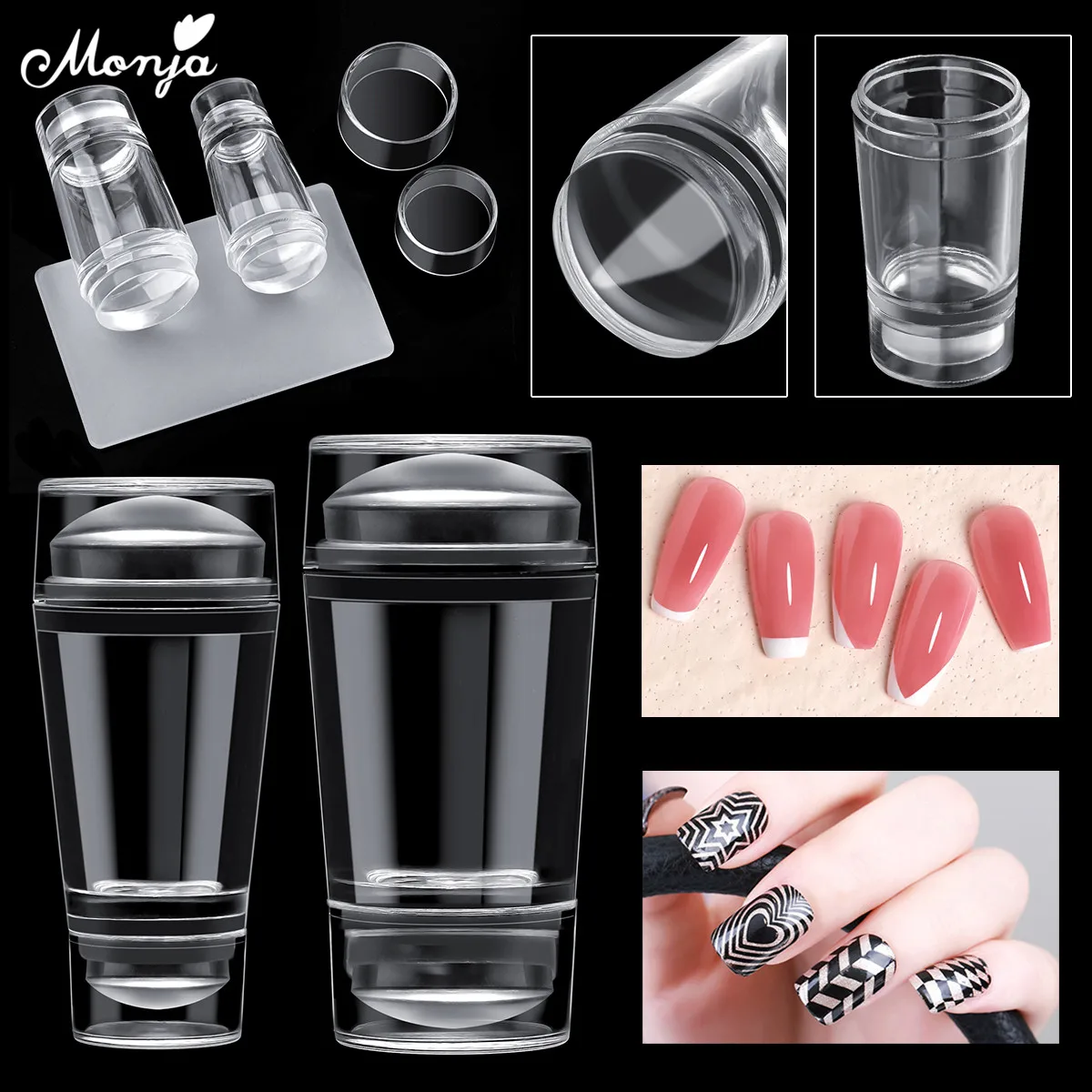 Monja 2 Pcs Transparent Silicone Plastic Nail UV Gel Stamping Templates