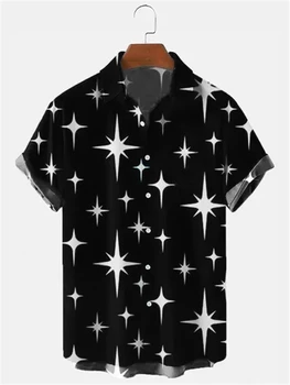 2024 New Men's Hawaiian Short Sleeve Shirt Star Print Men's Shirt Large Size Fashion Casual Lapel Summer Beach Short Sleeve Top