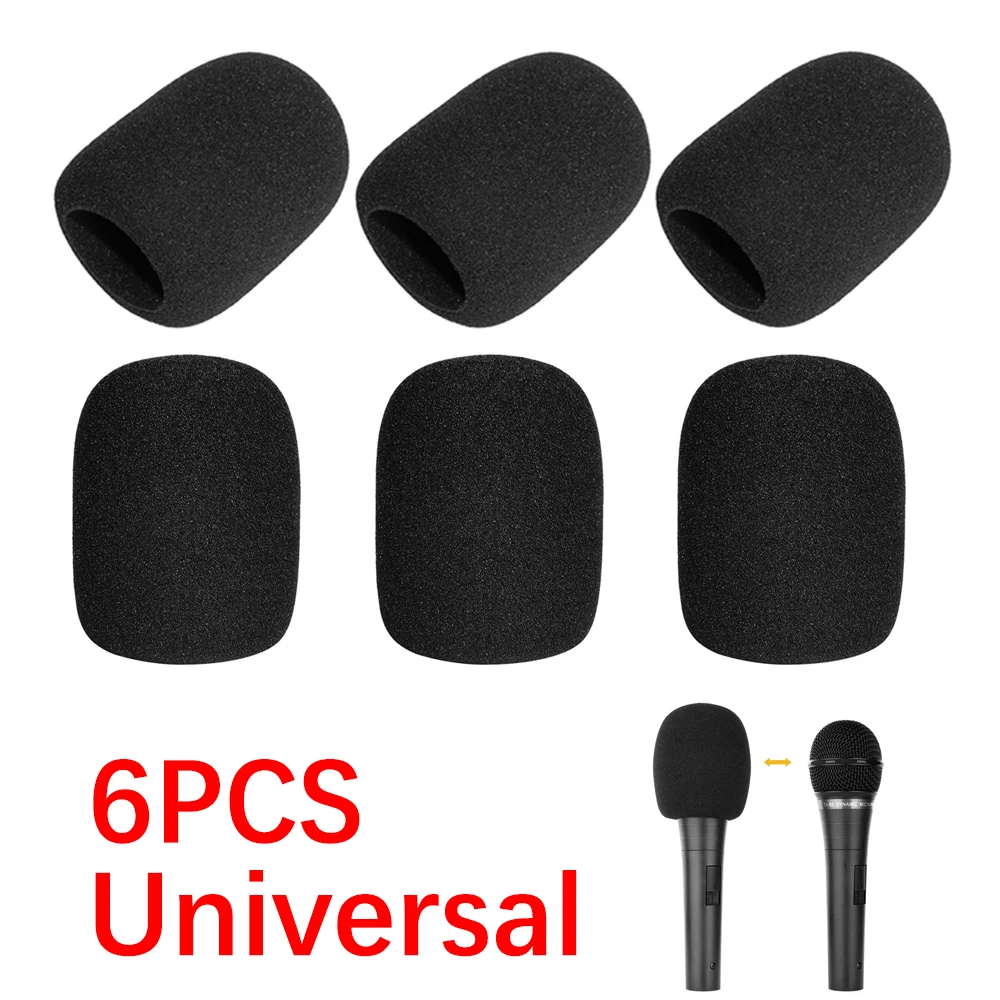 6pcs Microphone Cover High Density Mic Windscreen Sponge Foam for Most Standard Microphones