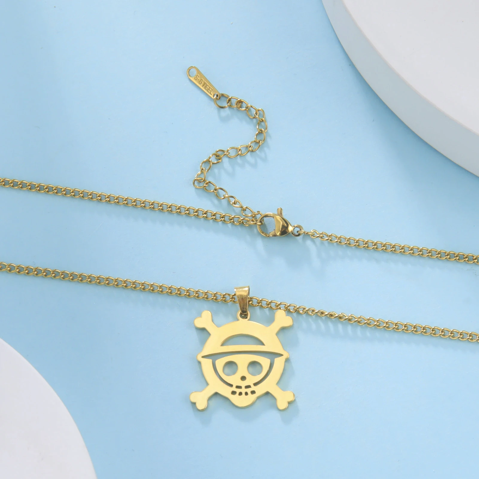 Stainless Steel Necklaces Anime Cartoon Skeleton Face Chain Fashion Choker Goth Necklace For Men Fans Jewelry Gifts One Piece