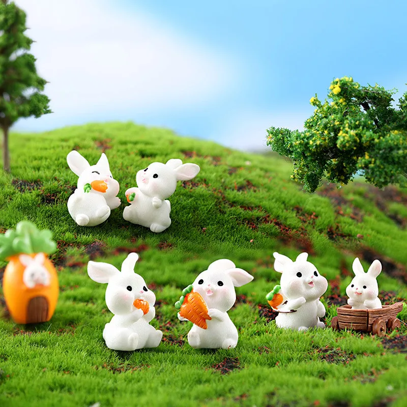 New Figurines Miniature Cartoon Rabbit Micro Landscape Ornaments For Home Decoration Kawaii Animal Room Decor Desk Accessories