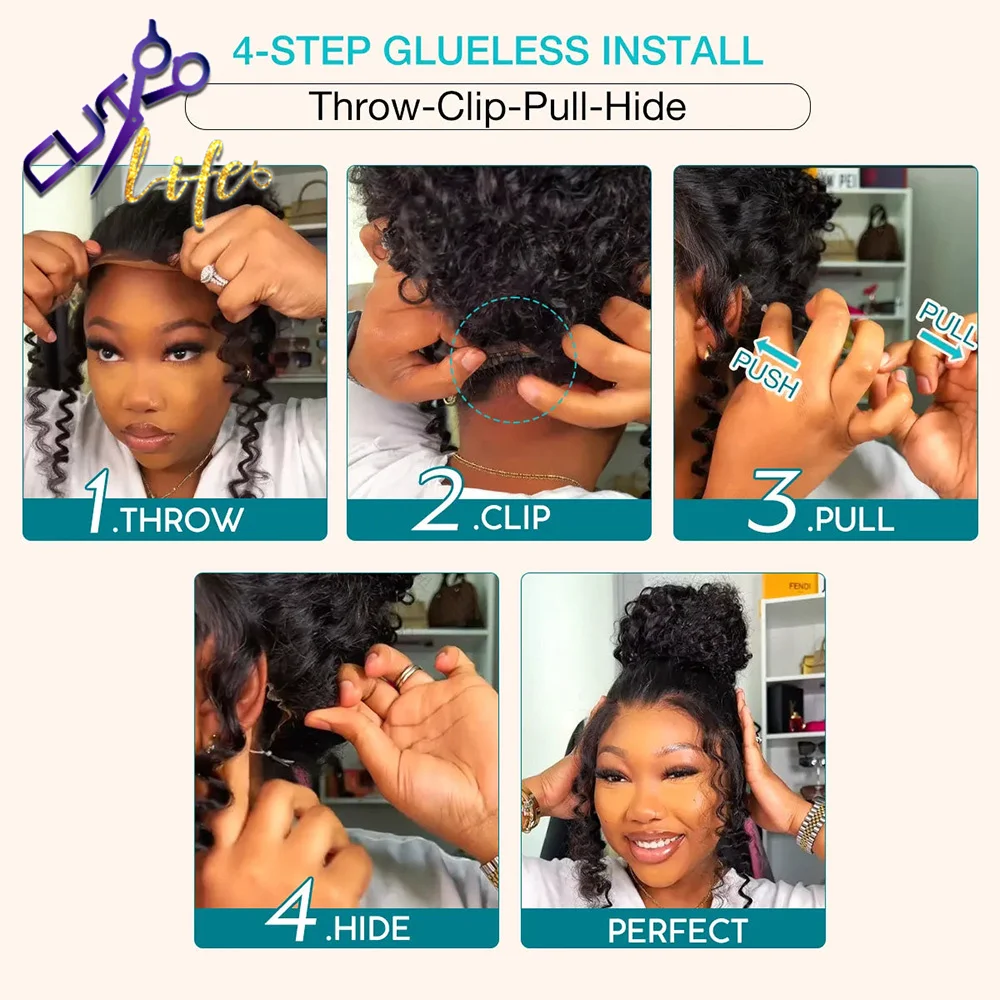 Invisible Strap Kinky Straight Wig Pre Cut Lace Wig With 4c Kinky Edges 360 Full Lace Remy 7x5 4x4 Pre-cut Closure Wigs