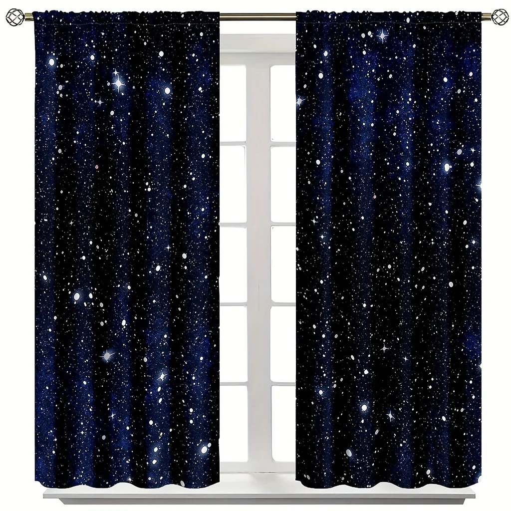 2pcs Galaxy Shining StarsCurtains Childs Fantasy Starry Sky Star Rod Pocket Window Drapes Stars Black Curtains. 3