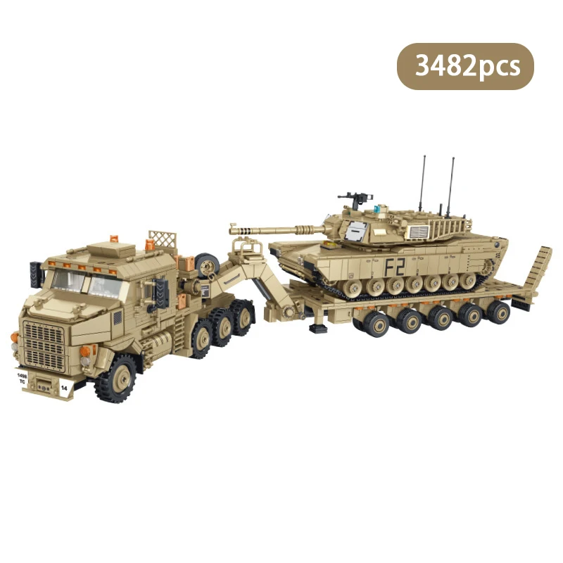 Военный армированный автомобиль M1070, модель танка, транспортное средство, строительные блоки, Вторая мировая война, армейский прицеп, кирпичи, игрушки, подарок для детей, 3482 шт.
