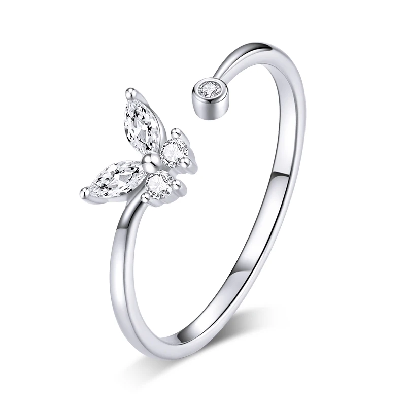 Elegant Adjustable Sterling Silver Zircon Open Ring