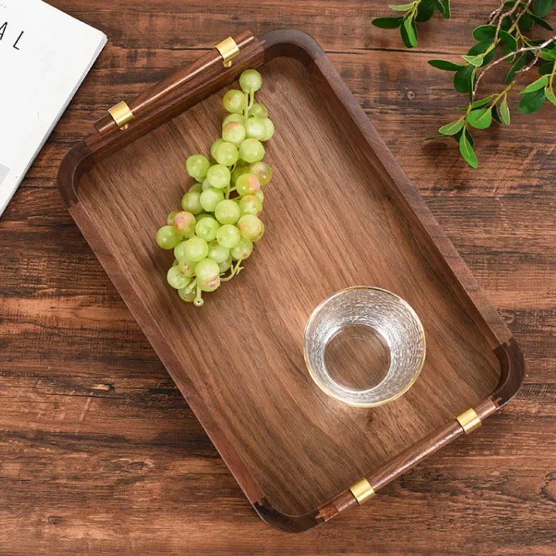 

Black Walnut Wood Tea Tray Rectangular New Chinese Style Household Wooden Food Fruit Coffee Set Storage Ins Nordic Simplicity
