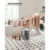 SONGMICS Clothes Drying Rack, Foldable 2-Level Laundry Drying Rack, Free-Standing Large, with Height-Adjustable Wings,Sock Clips 2