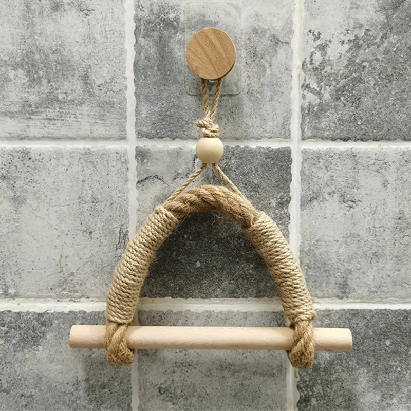 Wall hangs Wooden Paper Towel Holder Bedroom Triangle Paper Rack Bathroom Wall Towel Decir Hemp Toilet Towels